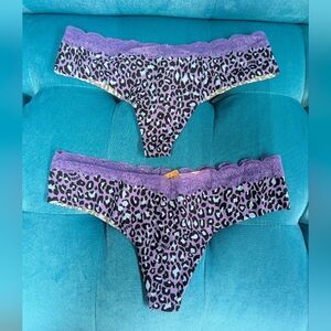 NWT Victoria Secret Pink Set Lot Of Two Purple  Lace Leopard Thong Tanga